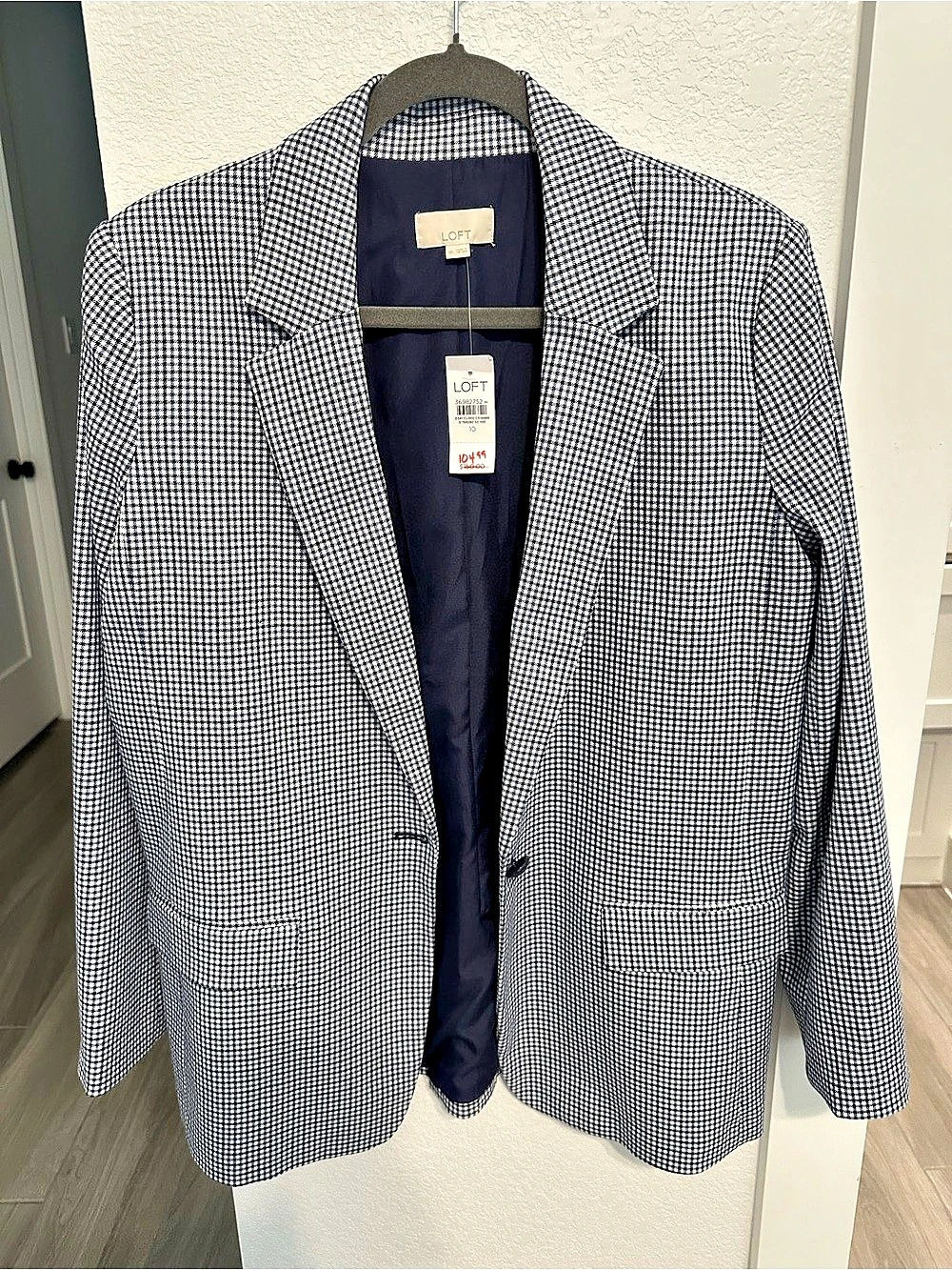 LOFT Gingham Blazer in Blue & White Size 10 NWT